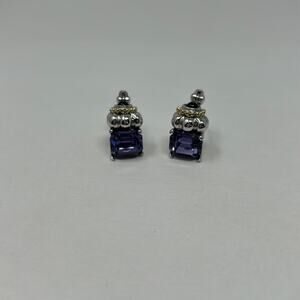 Unbranded Silver Tone with Large Purple Stone  Pierced Earrings